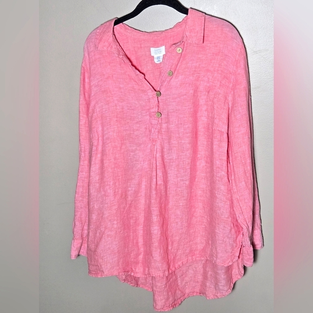 Sigrid Olsen‎ 100% Linen Henley Tunic Elevated Minimalist Chic Basic, 1X